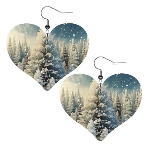 Snow Wonderland Pine Tree Weihnachts-Leder-Ohrringe für Frauen, Herz-Ohrringe, leicht, baumelnde Ohrringe, Schmuckgeschenke von FZQVSLCM