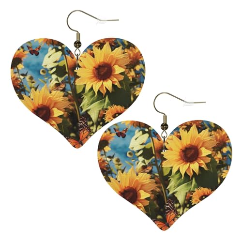 Sonnenblumen und Schmetterlinge, Leder-Ohrringe für Damen, Herz-Ohrringe, leicht, baumelnde Ohrringe, Schmuck, Geschenke, One Size, Kein Edelstein Sonnenblumen und Schmetterlinge, Leder-Ohrringe für Damen, Herz-Ohrringe, leicht, baumelnde Ohrringe, Schmuck, Geschenke, One Size, Kein Edelstein von FZQVSLCM