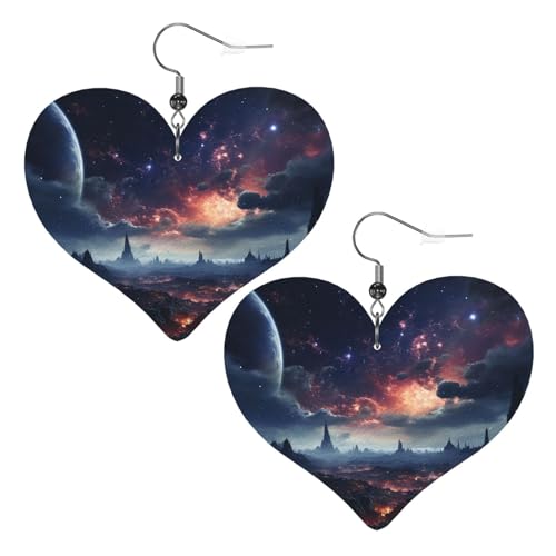 Space Stars Leder-Ohrringe für Damen, Herz-Ohrringe, leicht, baumelnde Ohrringe, Schmuckgeschenke von FZQVSLCM