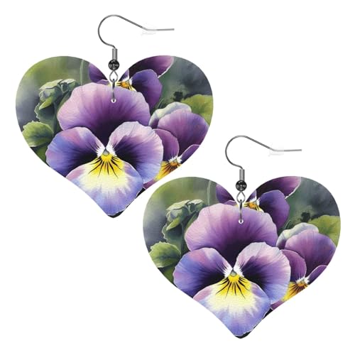 Stiefmütterchen Perfektion Leder-Ohrringe für Damen, Herz-Ohrringe, leicht, baumelnde Ohrringe, Schmuckgeschenke von FZQVSLCM