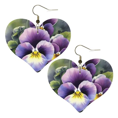 Stiefmütterchen Perfektion Leder-Ohrringe für Damen, Herz-Ohrringe, leicht, baumelnde Ohrringe, Schmuckgeschenke von FZQVSLCM