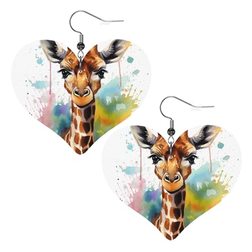 Süße Giraffen-Aquarell-Leder-Ohrringe für Frauen, Herz-Ohrringe, leicht, baumelnde Ohrringe, Schmuck-Geschenke Süße Giraffen-Aquarell-Leder-Ohrringe für Frauen, Herz-Ohrringe, leicht, baumelnde Ohrringe, Schmuck-Geschenke von FZQVSLCM
