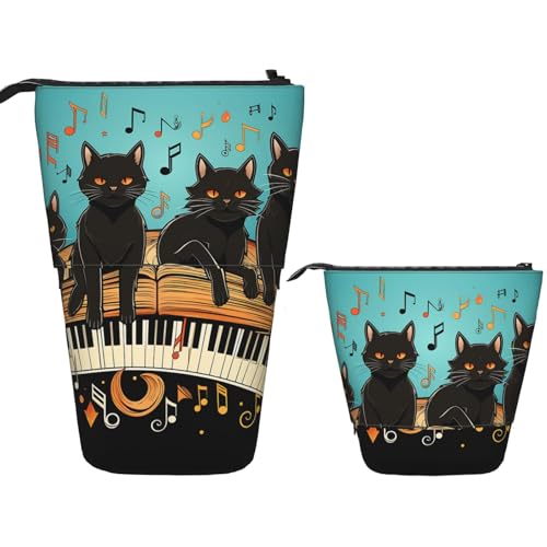 Teleskop-Federmäppchen, Katzen liegend auf der Klaviertastatur, Stehender Stifthalter, Pop-Up-Bleistifttasche, niedlich, aufstellbar, Kosmetiktasche, Reise-Make-up-Tasche, tragbare Kulturbeutel für von FZQVSLCM