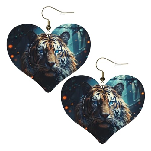 Tiger-Leder-Ohrringe für Damen, Herz-Ohrringe, leicht, baumelnde Ohrringe, Schmuck-Geschenke, One Size, Kein Edelstein von FZQVSLCM