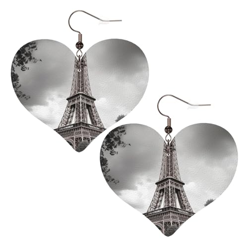Tower Paris Leder-Ohrringe für Damen, Herz-Ohrringe, leicht, baumelnde Ohrringe, Schmuckgeschenke von FZQVSLCM
