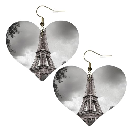 Tower Paris Leder-Ohrringe für Damen, Herz-Ohrringe, leicht, baumelnde Ohrringe, Schmuckgeschenke von FZQVSLCM