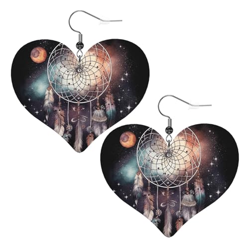 Traumfänger und Sterne, Leder-Ohrringe für Damen, Herz-Ohrringe, leicht, baumelnde Ohrringe, Schmuckgeschenke von FZQVSLCM