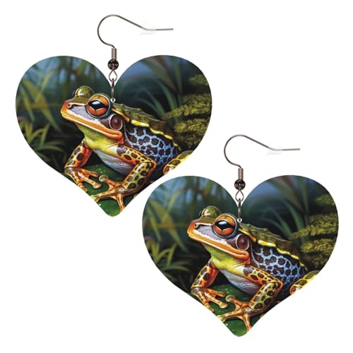 Tropische Frosch-Leder-Ohrringe für Damen, Herz-Ohrringe, leicht, baumelnd, Schmuck, Geschenke von FZQVSLCM