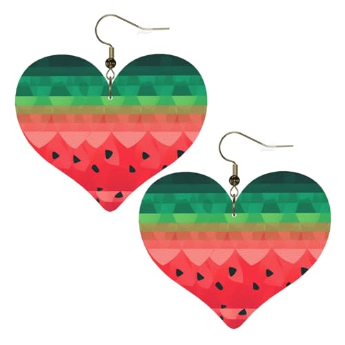 Wassermelonen-Leder-Ohrringe für Damen, Herz-Ohrringe, leicht, baumelnd, Schmuck, Geschenke von FZQVSLCM