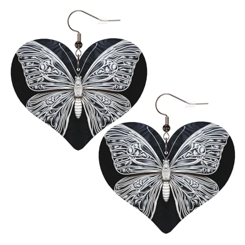 Weiße Schmetterlings-Leder-Ohrringe für Damen, Herz-Ohrringe, leicht, baumelnd, Schmuck, Geschenke von FZQVSLCM