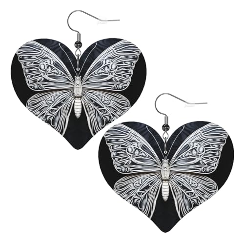 Weiße Schmetterlings-Leder-Ohrringe für Damen, Herz-Ohrringe, leicht, baumelnd, Schmuck, Geschenke von FZQVSLCM