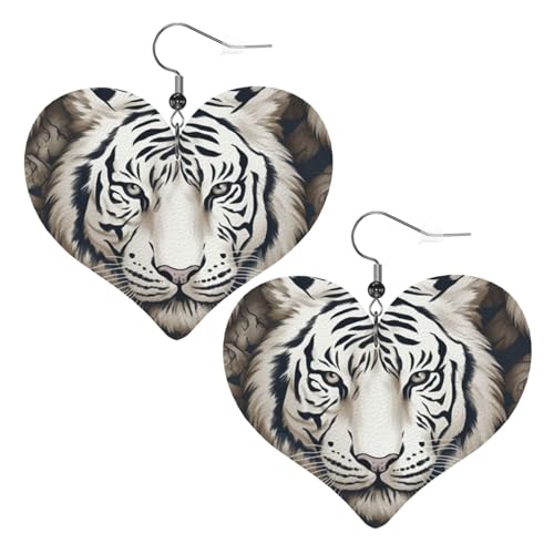 Weiße Tigerkopf-Leder-Ohrringe für Damen, Herz-Ohrringe, leicht, baumelnde Ohrringe, Schmuck-Geschenke Weiße Tigerkopf-Leder-Ohrringe für Damen, Herz-Ohrringe, leicht, baumelnde Ohrringe, Schmuck-Geschenke von FZQVSLCM