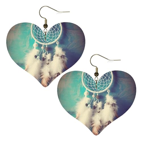 Weiße Traumfänger-Feder-Leder-Ohrringe für Frauen, Herz-Ohrringe, leicht, baumelnde Ohrringe, Schmuck, Geschenke, One Size, Kein Edelstein Weiße Traumfänger-Feder-Leder-Ohrringe für Frauen, Herz-Ohrringe, leicht, baumelnde Ohrringe, Schmuck, Geschenke, One Size, Kein Edelstein von FZQVSLCM