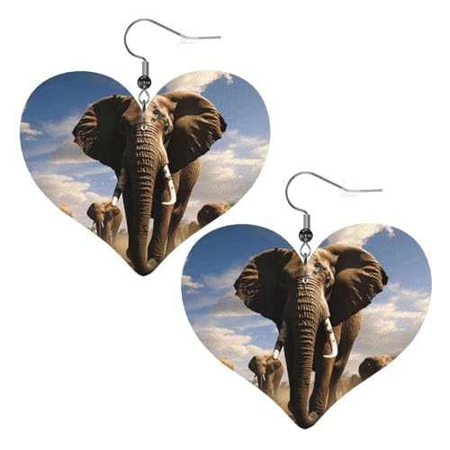 Wilde Elefanten-Leder-Ohrringe für Damen, Herz-Ohrringe, leicht, baumelnde Ohrringe, Schmuckgeschenke Wilde Elefanten-Leder-Ohrringe für Damen, Herz-Ohrringe, leicht, baumelnde Ohrringe, Schmuckgeschenke von FZQVSLCM