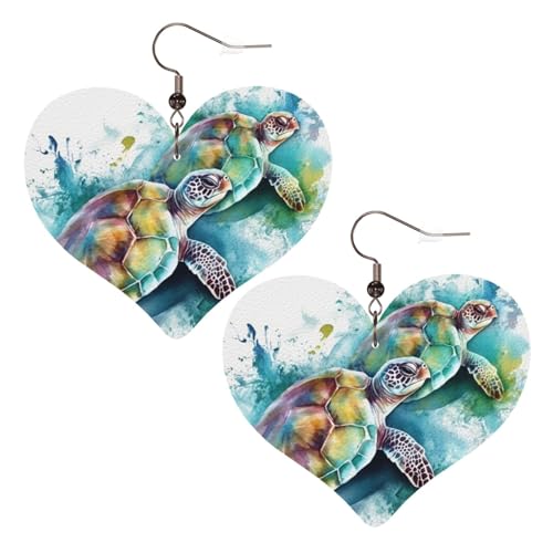 Zwei Schildkröten Aquarell-Leder-Ohrringe für Frauen, Herz-Ohrringe, leicht, baumelnde Ohrringe, Schmuck, Geschenke Zwei Schildkröten Aquarell-Leder-Ohrringe für Frauen, Herz-Ohrringe, leicht, baumelnde Ohrringe, Schmuck, Geschenke von FZQVSLCM