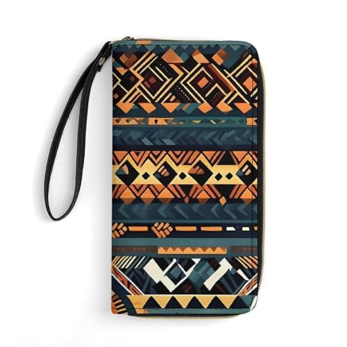 FZQVSWTX Damen-Geldbörse aus Leder, mit Waschbär-Druck, großes Fassungsvermögen, Clutch, Kreditkartenetui, Afrikanische Ethno-Textur, 19.7x10.5cm von FZQVSWTX