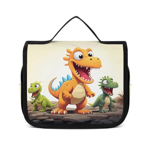 FZQVSWTX Kulturbeutel zum Aufhängen, für Damen und Herren, Violine, Notenblätter, bedrucktes Polyester, tragbarer Kulturbeutel, Cartoon-Dinosaurier-Bilder., 22.5x18.5cm von FZQVSWTX