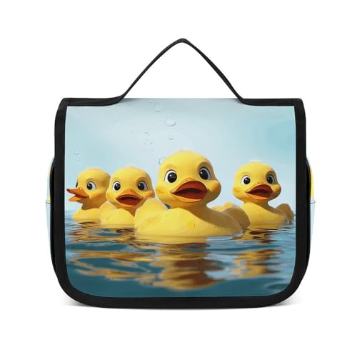 FZQVSWTX Kulturbeutel zum Aufhängen, für Damen und Herren, Violine, Notenblätter, bedrucktes Polyester, tragbarer Kulturbeutel, Niedliche gelbe Gummiente, 22.5x18.5cm von FZQVSWTX