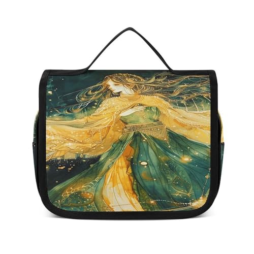 FZQVSWTX Kulturbeutel zum Aufhängen, für Damen und Herren, tiefer Smaragd und Bernstein, bedrucktes Polyester, tragbarer Kulturbeutel, Tiefes Smaragd und Bernstein, 22.5x18.5cm von FZQVSWTX