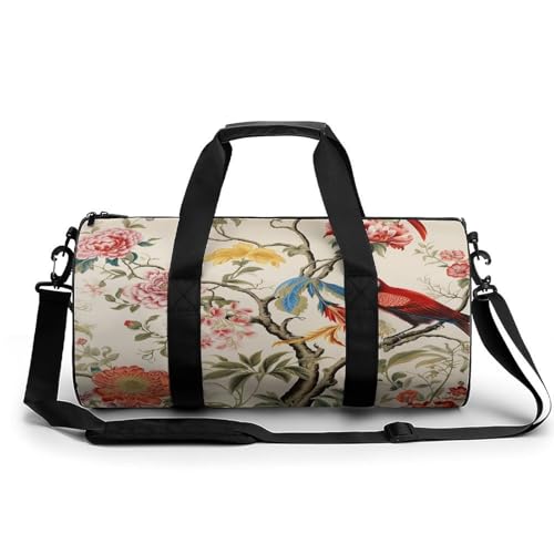 Sporttasche für Damen und Herren, zylindrisch, Katzenform, Wolkenmuster, wasserdicht, Schulterriemen, Blumen und Vögel, 17.7in/9in/9in, Bedruckt Sporttasche für Damen und Herren, zylindrisch, Katzenform, Wolkenmuster, wasserdicht, Schulterriemen, Blumen und Vögel, 17.7in/9in/9in, Bedruckt von FZQVSWTX