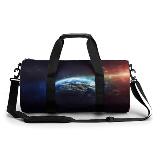 Sporttasche für Damen und Herren, zylindrisch, mit Dackel-Druck, wasserdicht, Schulterriemen, Space Planet Erde, 17.7in/9in/9in, Bedruckt Sporttasche für Damen und Herren, zylindrisch, mit Dackel-Druck, wasserdicht, Schulterriemen, Space Planet Erde, 17.7in/9in/9in, Bedruckt von FZQVSWTX