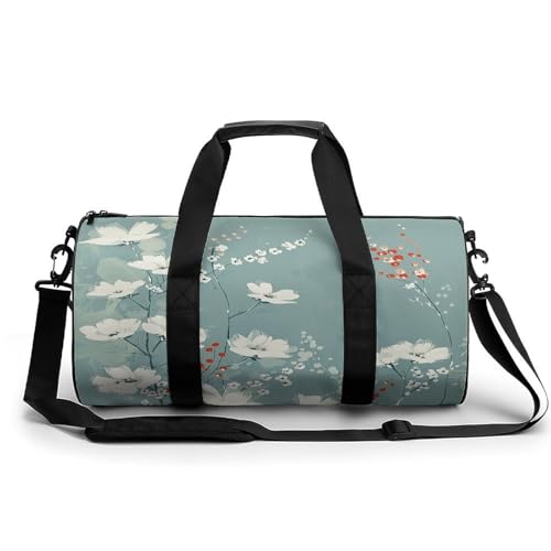 Sporttasche für Damen und Herren, zylindrische Blumen im Wasser, bedruckt, wasserdicht, Schulterriemen, Helles Cyan-Blumen, 17.7in/9in/9in, Bedruckt von FZQVSWTX