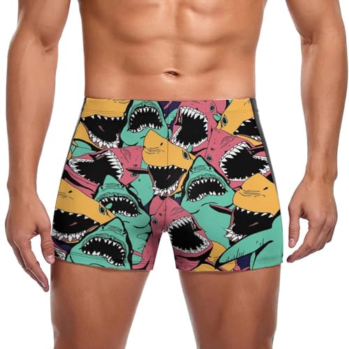 FZRTGOP Farbe Haie Herren Badehose Kurz Badeshorts Schwimmhose Bademode Badeslip Swim Briefs von FZRTGOP