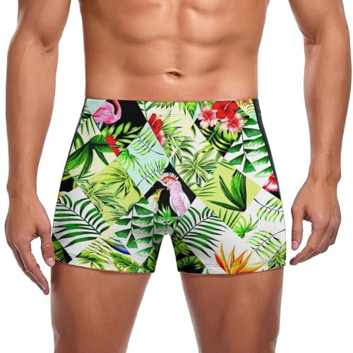 FZRTGOP Papagei Flamingo Herren Badehose Kurz Badeshorts Schwimmhose Bademode Badeslip Swim Briefs von FZRTGOP