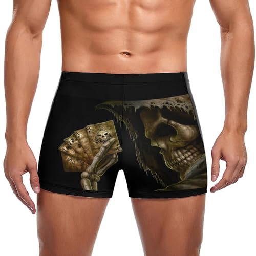 FZRTGOP Poker-Totenkopf Herren Badehose Kurz Badeshorts Schwimmhose Bademode Badeslip Swim Briefs von FZRTGOP