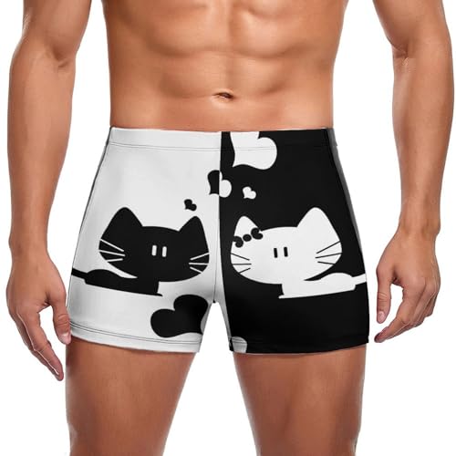 FZRTGOP Schwarz-Weiße Katze Herren Badehose Kurz Badeshorts Schwimmhose Bademode Badeslip Swim Briefs von FZRTGOP