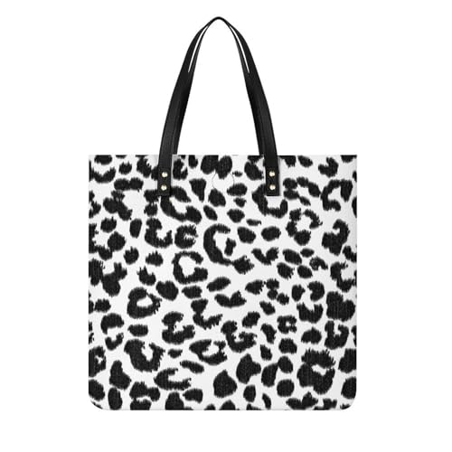 FZRTGOP Schwarzer Weißer Leopard Damen Shopper Handtasche Umhängetasche Schultertasche Für Büro Schule Einkauf 39x39cm von FZRTGOP