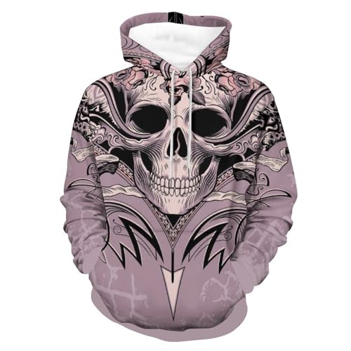 FZRTGOP Unisex Hoodie Pinker Totenkopf Kapuzenpullover Drawstring Pullover Hoody Sweatshirt Für Herren Damen L von FZRTGOP