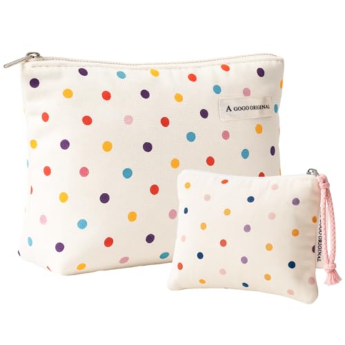 2 Stück Kosmetiktasche Damen,Reise Kosmetiktasche,Makeup Bag mit Weißen Punkten,Kosmetik Tasche,Tragbare Kulturbeutel,Multifunktionale Makeup Tasche mit Reißverschluss von FZSECRIU