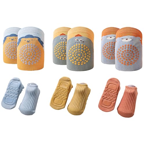 FZSECRIU 3 Paar Knieschoner Baby und 3 Paar Krabbelsocken Geeignet für 0-1 Jahre krabbelstrumpfhose baby，krabbelhose baby，krabbelhilfe von FZSECRIU