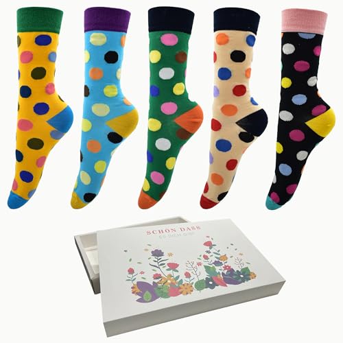 FZSECRIU 5 Paare lustige socken，socken damen 39-42，stoppersocken damen，socken bunt，gute laune socken，lustige geschenke für frauen. (DE/NL/SE/PL, Numerisch, 39, 42, Regular, Regular, Mit Box H) von FZSECRIU