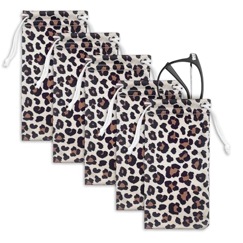 5-teiliges Set Leopardmuster mikrofaser brillenbeutel，leopard brillenetui weich，brillenetui sonnenbrille，brillentasche，weich，sonnenbrillen aufbewahrung，brillenbeutel，sonnenbrillen etui，brillen etui von FZSECRIU
