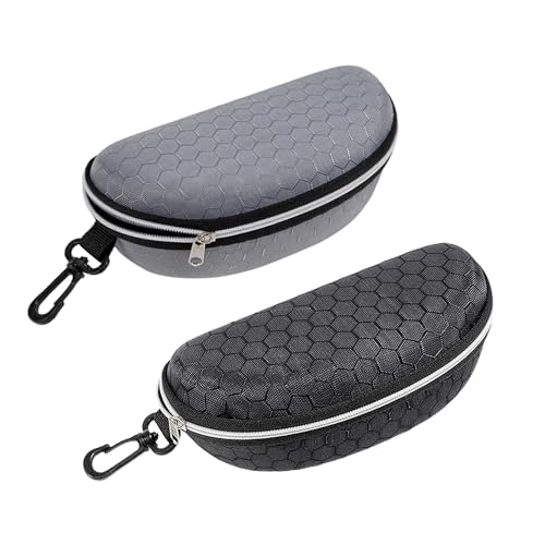 FZSECRIU 2 Stücke Brillenetui Hardcase Groß, Sonnenbrillen Etui, Schwimmbrillen Etui, Brillenetui personalisiert mit Karabiner(Schwarz Und Grau) von FZSECRIU