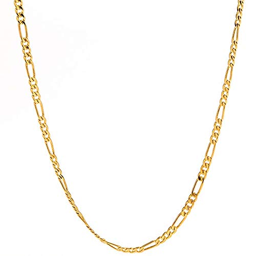 FZTN Jewelry 4 mm lange Figaro-Gliederkette für Männer, Frauen und Teenager, Jungen, 18 Karat vergoldeter Edelstahl, Modeschmuck, allein oder mit Anhänger, 45,7 - 61 cm, Metall FZTN Jewelry 4 mm lange Figaro-Gliederkette für Männer, Frauen und Teenager, Jungen, 18 Karat vergoldeter Edelstahl, Modeschmuck, allein oder mit Anhänger, 45,7 - 61 cm, Metall von FZTN Jewelry