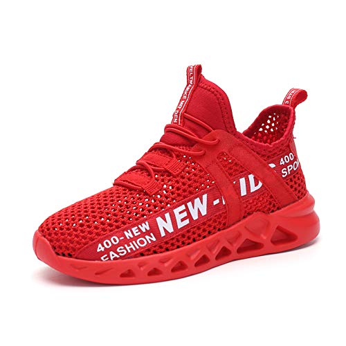 FZUU Kinder Sportschuhe Jungen Sneaker Mädchen Turnschuhe rutschfest Laufschuhe Hallenschuh（Aushöhlen-rot,38） von FZUU