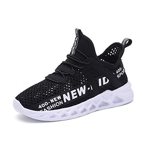 FZUU Kinder Sportschuhe Jungen Sneaker Mädchen Turnschuhe rutschfest Laufschuhe Hallenschuh（Aushöhlen-schwarz/weiß,36） von FZUU