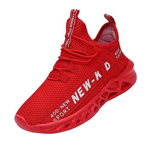 FZUU Kinder Sportschuhe Jungen Sneaker Mädchen Turnschuhe rutschfest Laufschuhe Hallenschuh (Rot, 36) von FZUU