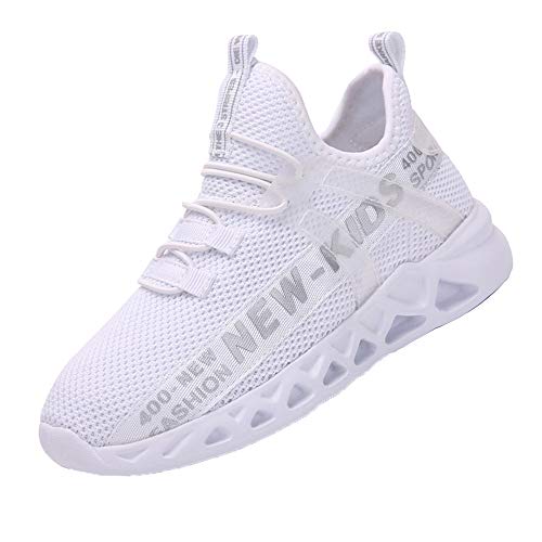 FZUU Kinder Sportschuhe Jungen Sneaker Mädchen Turnschuhe rutschfest Laufschuhe Hallenschuh (Weiß, 38) von FZUU