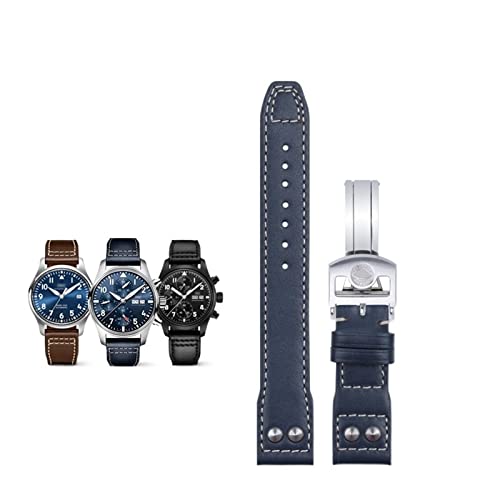 FZXCG 20 mm weiches Echtleder-Nietenarmband für IWC-Armband für Big PILOT Mark 18 Portofino-Zubehör(Blue Round Buckle) von FZXCG