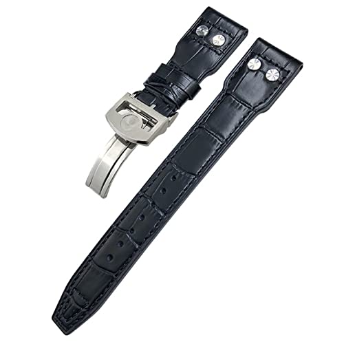 FZXCG 21 mm Nieten-Echtlederarmband, passend für die IWC Big Pilot Uhr IW3777, Kalbslederarmband(Black black 2,Rose Buckle) von FZXCG