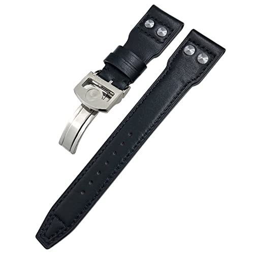 FZXCG 21 mm Nieten-Echtlederarmband, passend für die IWC Big Pilot Uhr IW3777, Kalbslederarmband(Black black 2-01,Without Buckle) von FZXCG