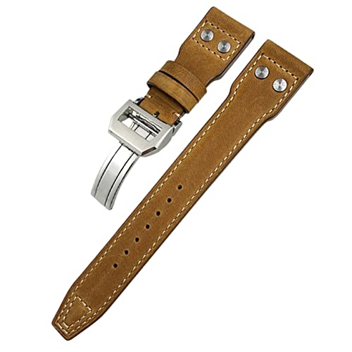 FZXCG 21 mm Nieten-Echtlederarmband, passend für die IWC Big Pilot Uhr IW3777, Kalbslederarmband(Crazy horse 1,Rose Buckle) von FZXCG
