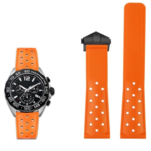 FZXCG 22 mm atmungsaktives Silikon-Uhrenarmband für TAG Heuer F1 CAZ201 WAZ2113 CAZ1010 Serie Uhrenarmband, Faltschließe aus weichem Gummi(Orange black buckle) von FZXCG