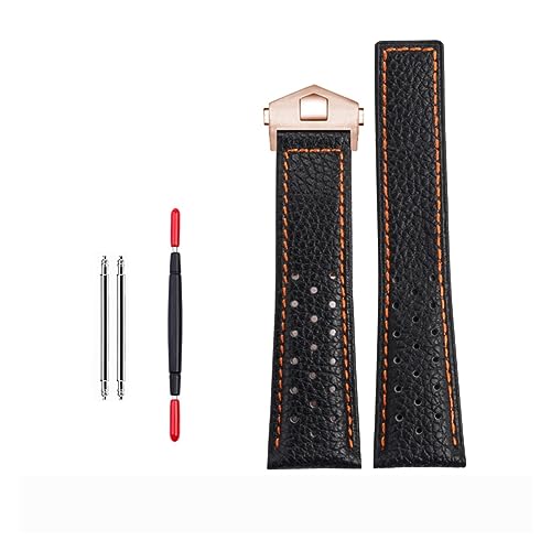 FZXCG 22 mm echtes Kalbsleder-Armband für TAG für HEUER-Armband MONACO CARRERA Hochwertiges Lederarmband(Black orange gold) von FZXCG