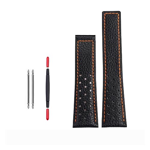 FZXCG 22 mm echtes Kalbsleder-Armband für TAG für HEUER-Armband MONACO CARRERA Hochwertiges Lederarmband(Black orange line) von FZXCG