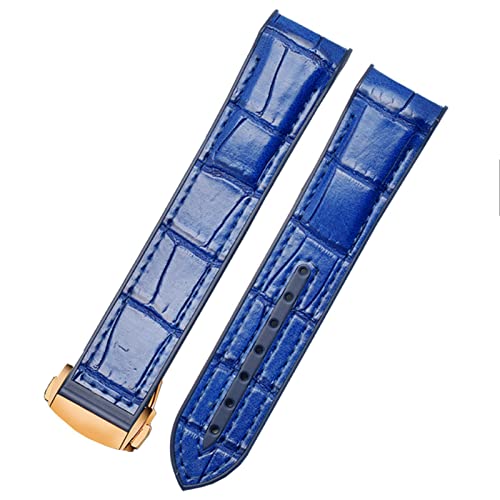 FZXCG Armband aus echtem Leder mit gebogenem Ende, Silikon, für Omega Seamaster 007, wasserdichtes Armband mit Faltschließe, Blau, 20 mm, Achat von FZXCG